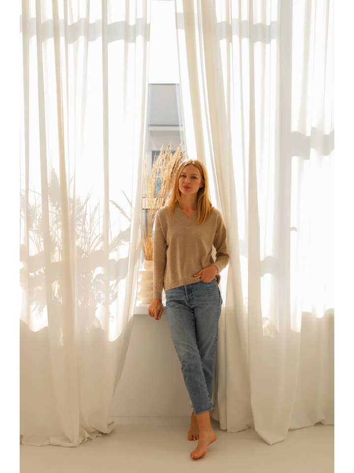 Entelier – wholesale Pullovertröja - Dam – Cashmeretröja Beige2