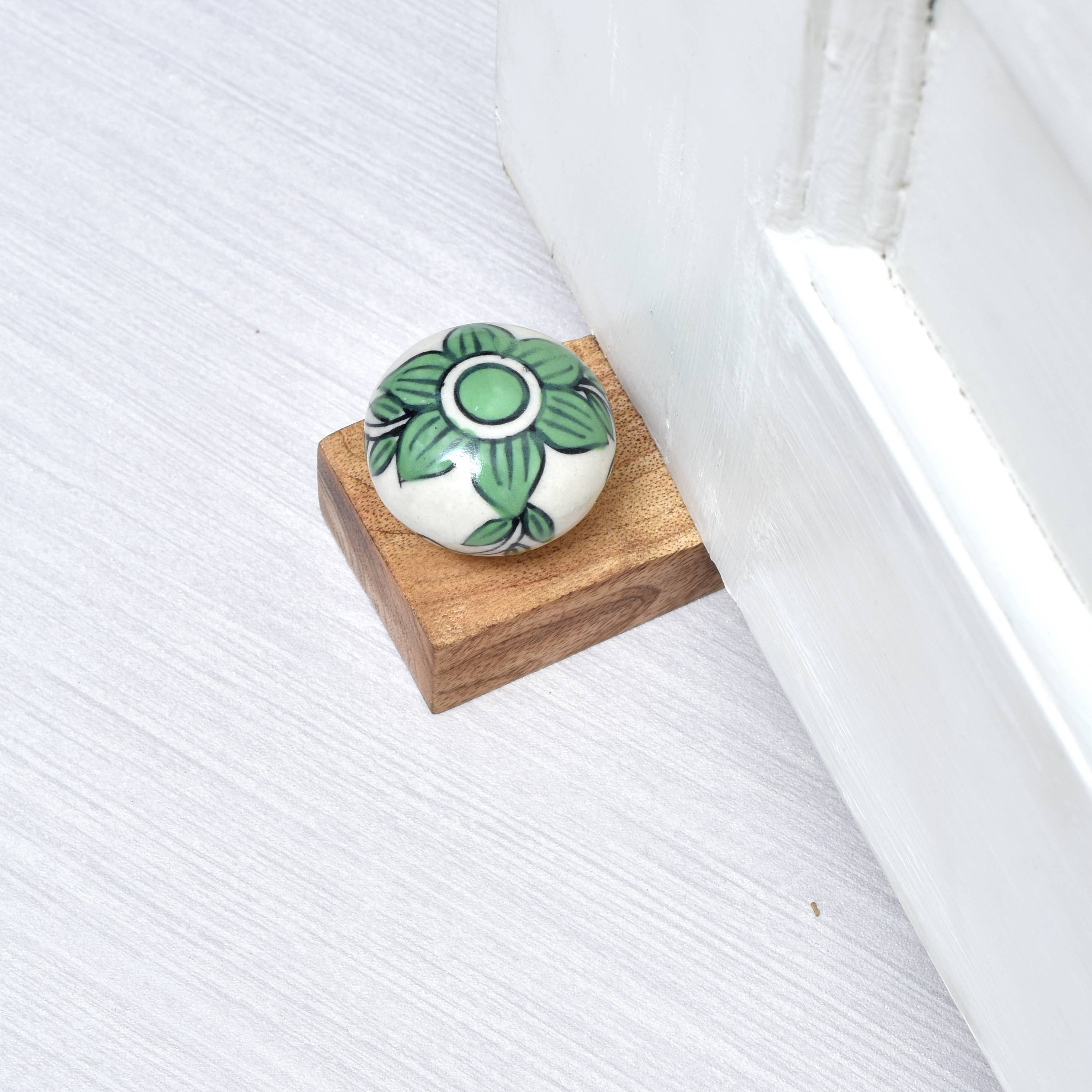 Brown Green 1 Piece Wooden Ceramic Door Stopper Floor for wholesale on Faire1