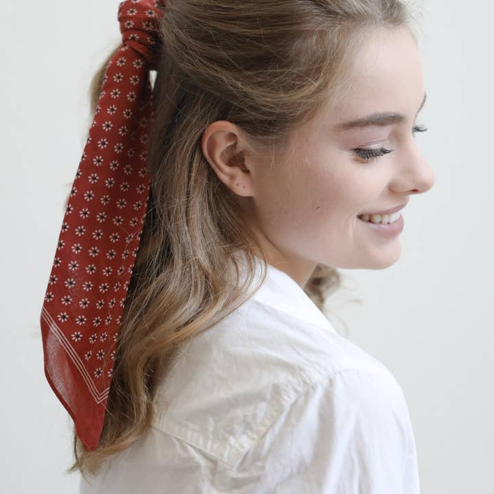 Leto Accessories - Wholesale Bandana - Women's - Cotton Daisy Bandana in Black, Rose, Yellow and Rust 🌼