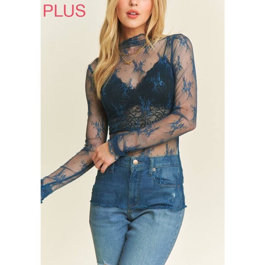 Coloring You – wholesale Blouse – Women’s – 9602X PLUS SIZE MESH LACE HIGH NECK LONG SLEEVE FITTED TOP10