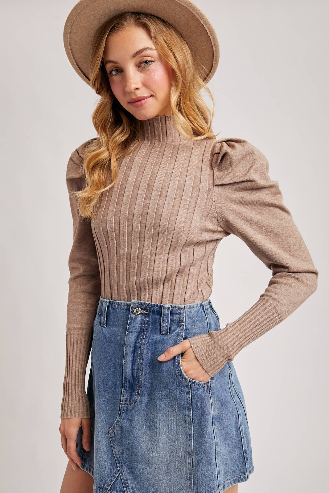 Bluivy - Wholesale Knit Top - Women's - MOCK NECK PUFF SLEEVED KNIT TOP18