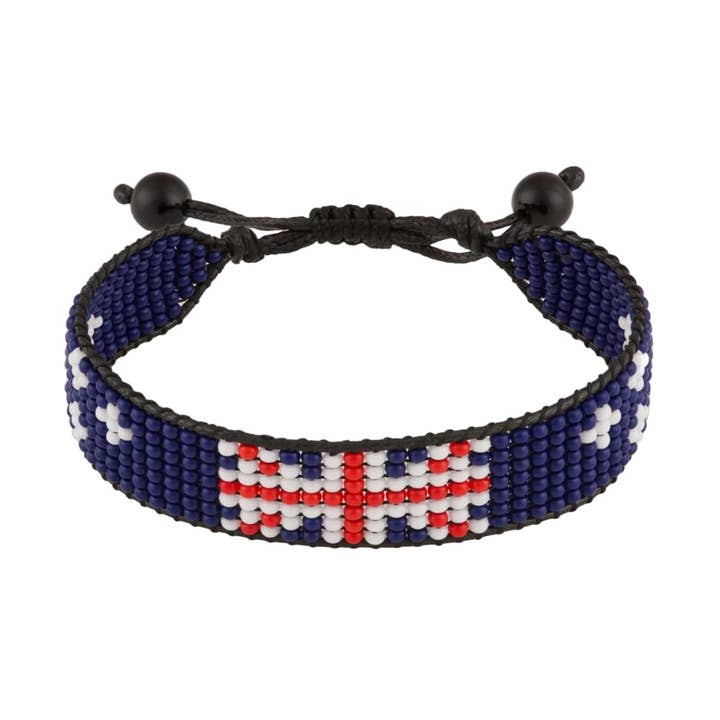 Australia Flag Bracelet: Handmade Bracelet,Adjustable Beaded Boho-Style Rope Bracelet with Patriotic Design for wholesale by Fahari Luxury