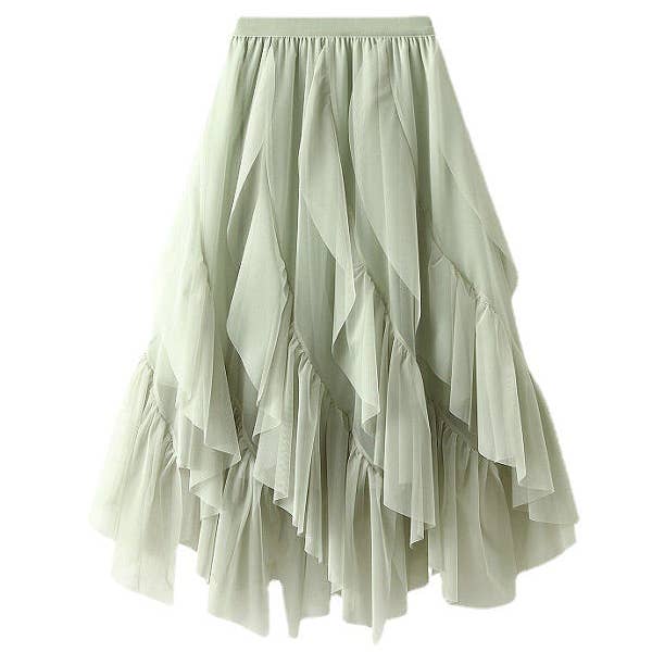 Elasticity Gauze Pleated Solid Color Split-Joint A-Line Loos for wholesale by UZ Wholesale Store