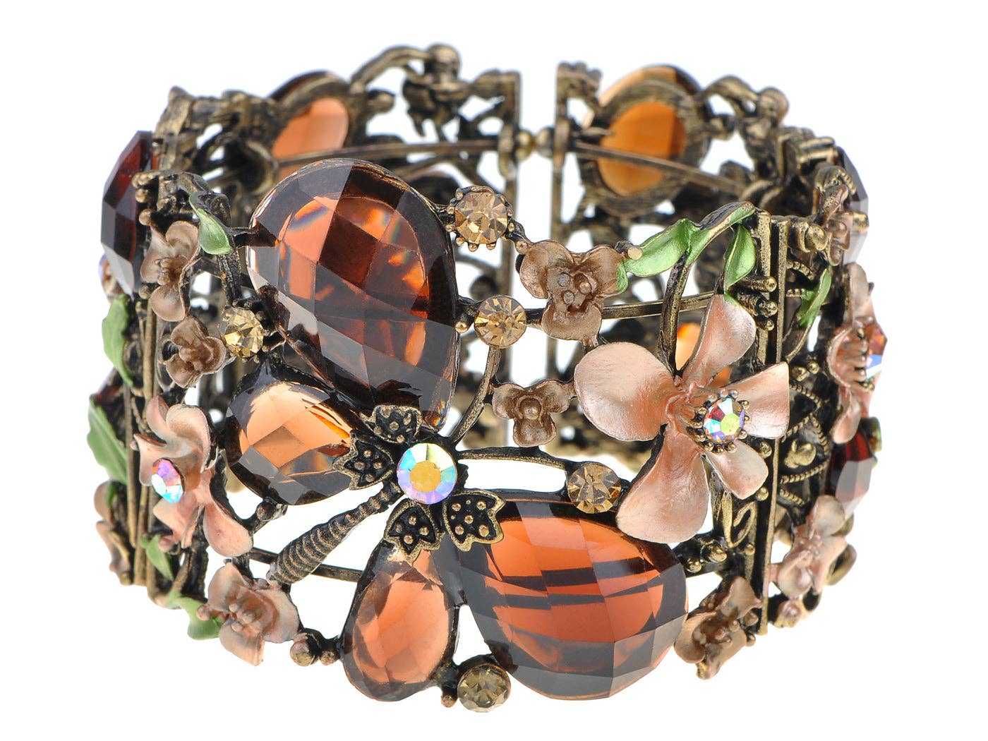 AK Brand - Wholesale Cuff Bracelet - Gold Floral Topaz Butterfly Dragonfly Cuff Bangle Bracelet0