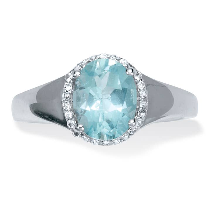 Oval Cut Aquamarine & White Topaz Sterling Silver Ring for wholesale by PalmBeach Jewelry