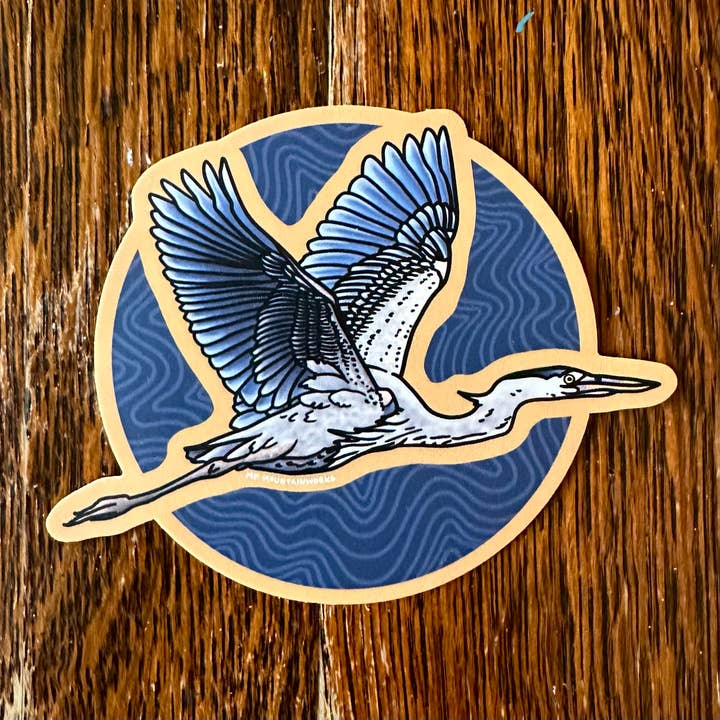 Great Blue Heron Vinyl Sticker for wholesale by MP Mountainworks