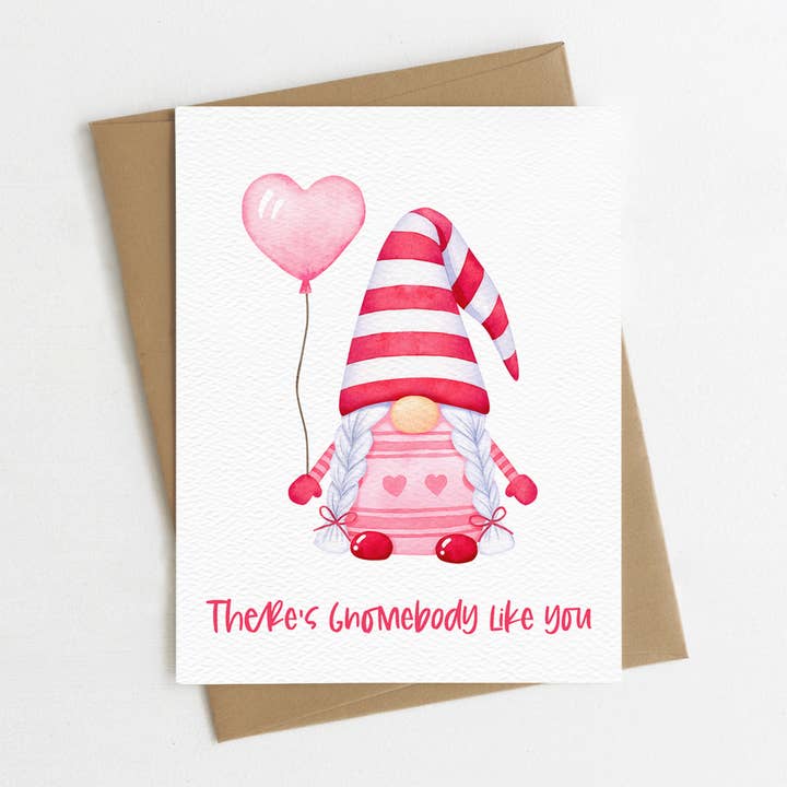 Valentine's Day Gnome, Cute Happy Valentine's Day Card for wholesale by Blue Thistle