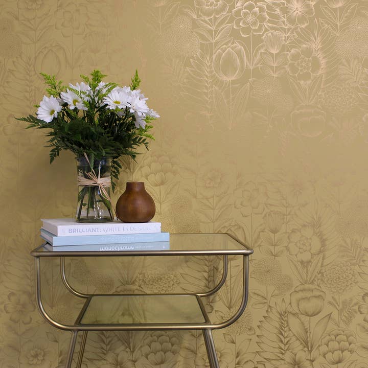 Tempaper & Co ® – wholesale Wallpaper – Homestead Floral Gold Peel and Stick Wallpaper, 28 sq. ft.
