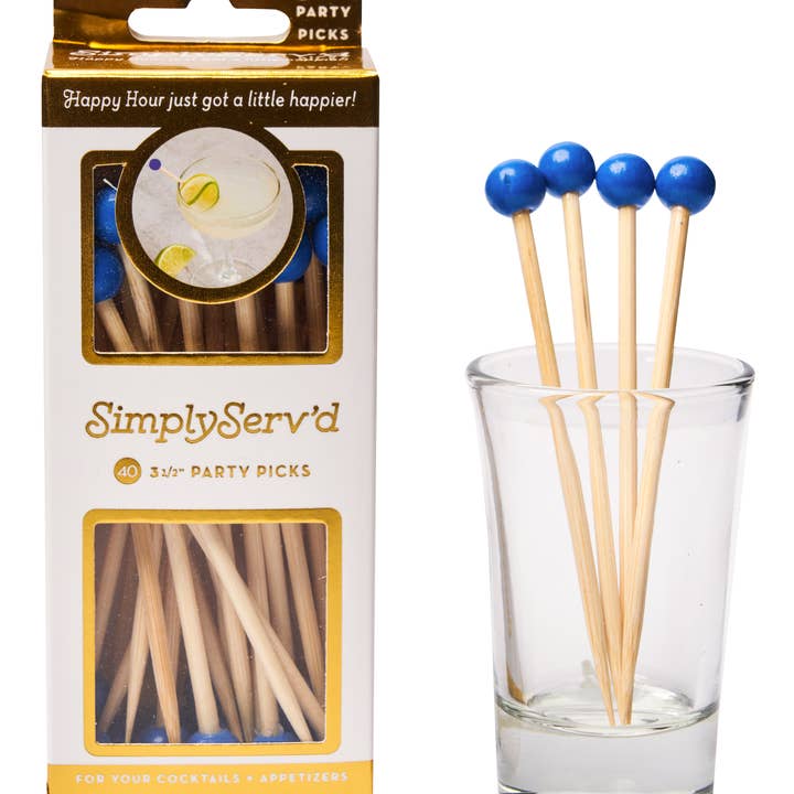 Sophistiplate - Wholesale Cocktail Pick - Party Pick Fancy Bamboo Toothpick Small 3.5" Blue Ball 40pk