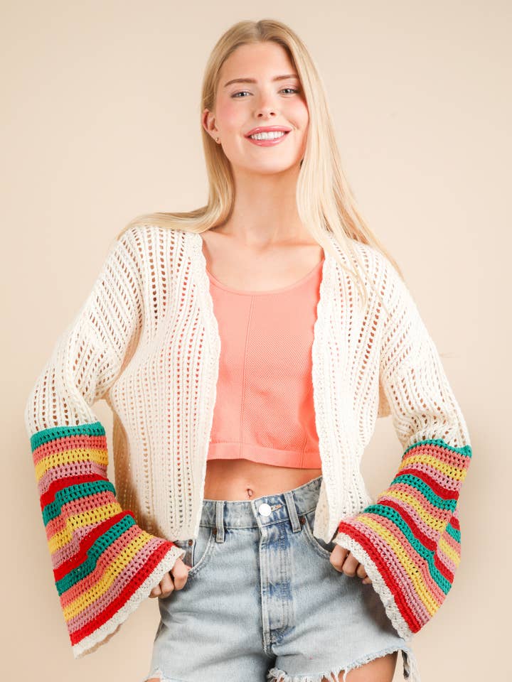 12W3329N-Färgglad Block Bell Sleeve Sommarkofta för wholesale av VERY J