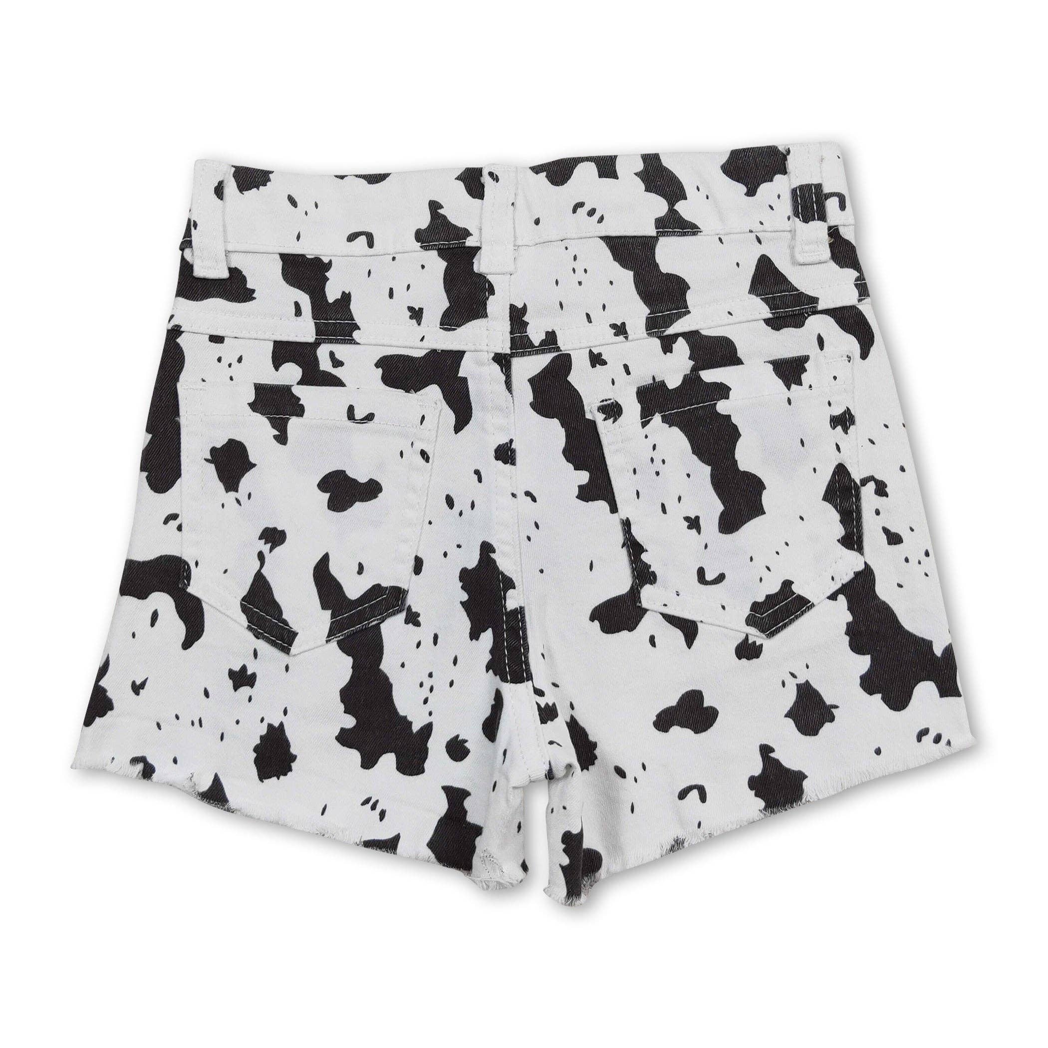 Yawoo Garments - Wholesale Shorts - Kids - Black cow print distressed kids girls denim shorts1