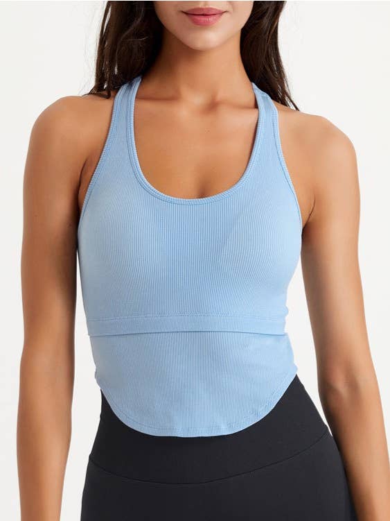 HIDDENBRAND - Wholesale Athletic Top - Women's - Plunge halter workout basic white racerback tank top