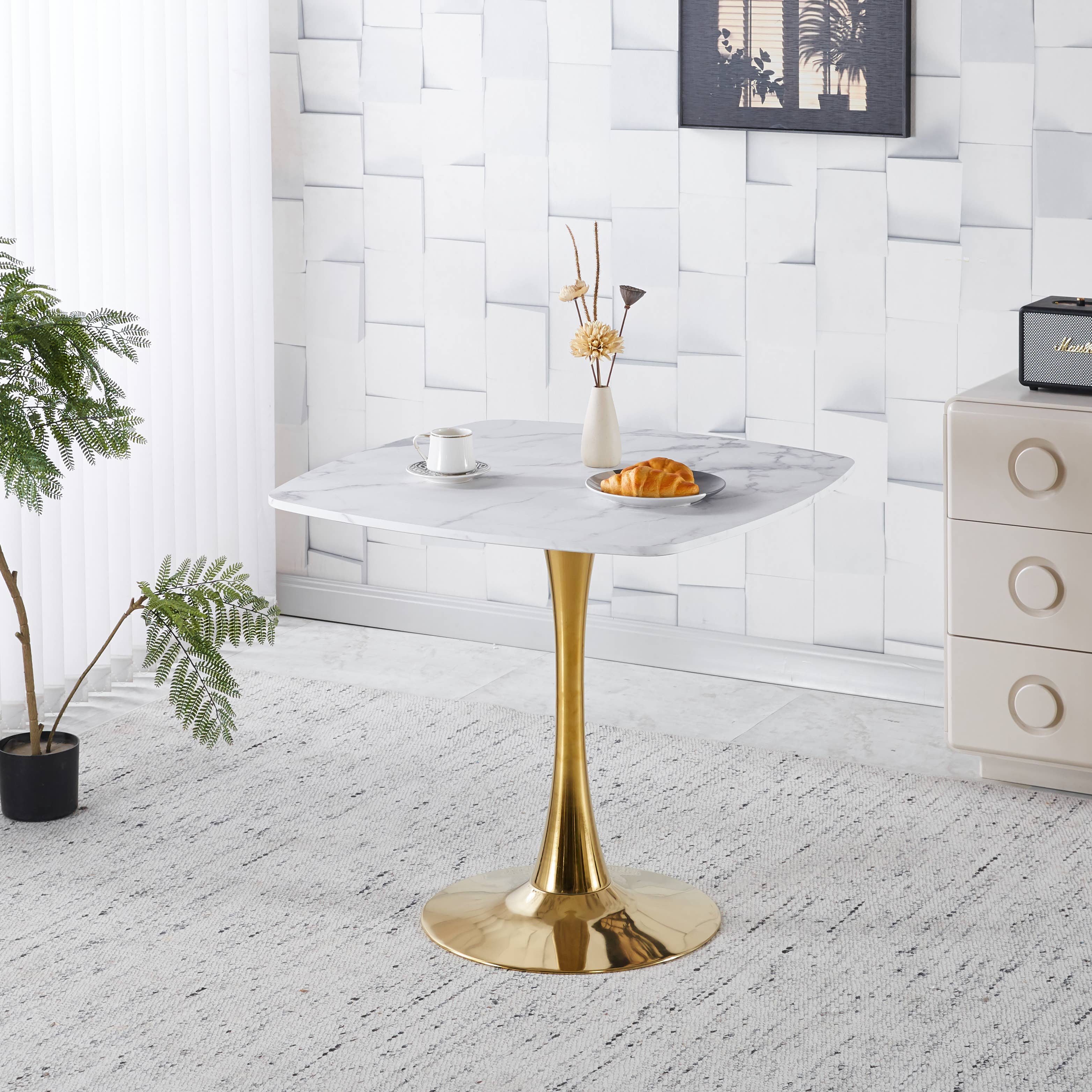 HOMYCASA DESIGN INC - Wholesale Side Table - 31.5" White & Gold Square Dining Table, 0.71" Thick Top0