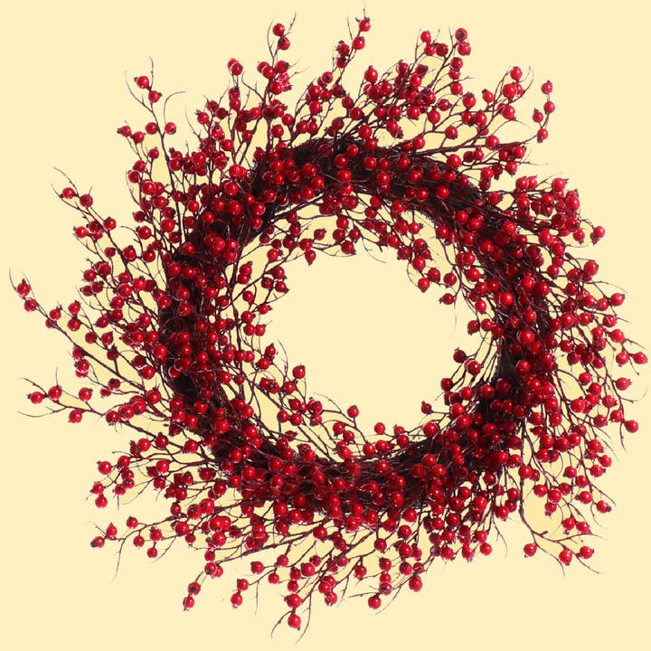 Larksilk - Wholesale Wreath - Set Of 2 Christmas Rosehip Berry Wreaths With Lifelike Red