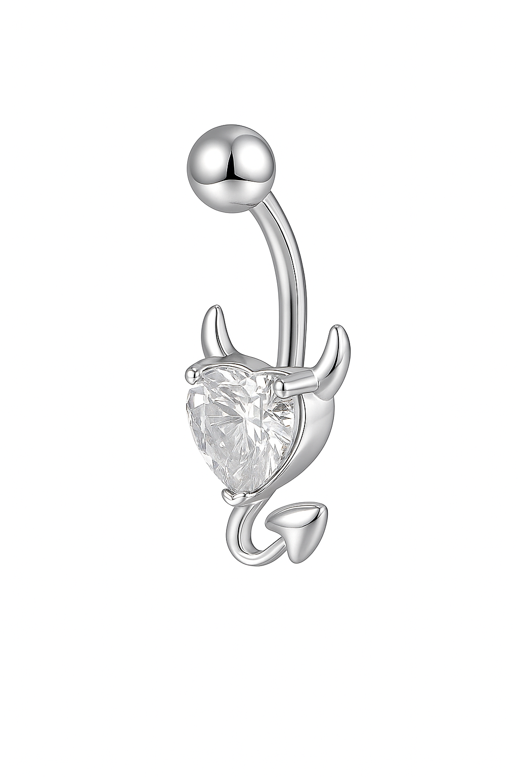 Gemscape UK - Wholesale Single Earring - Silver Devil White Stone Heart-shaped belly Piercing Jewel1