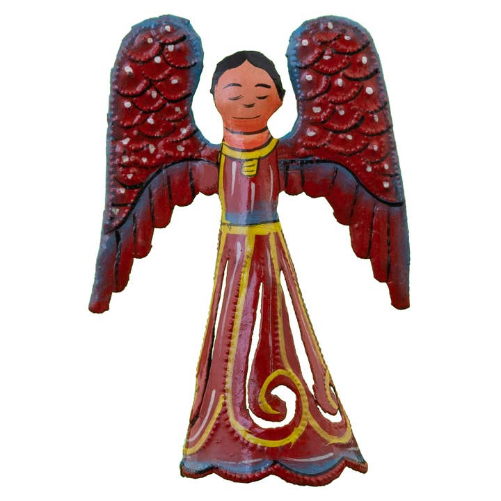 Painted Red Angel Ornament for wholesale by Le Primitif Galleries