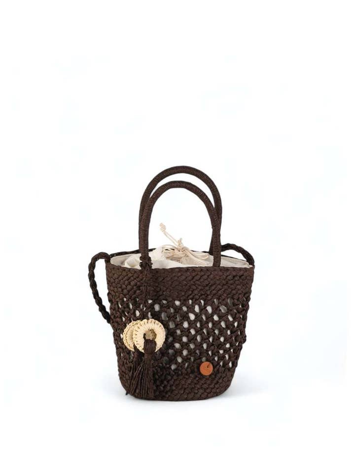 BOLSO CUBO FIBRA NATURAL, CIERRE SACO, COLOR MARRON (KB38226 para venta al por mayor de Kbas