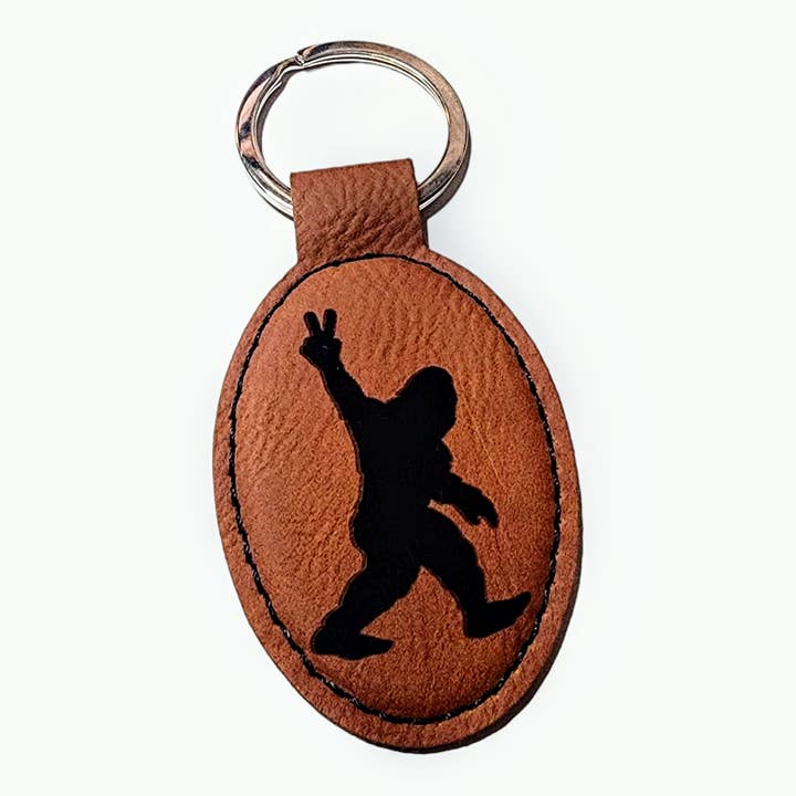 Bigfoot Leather Fob Keychain for wholesale by Olive Branch Laserworks