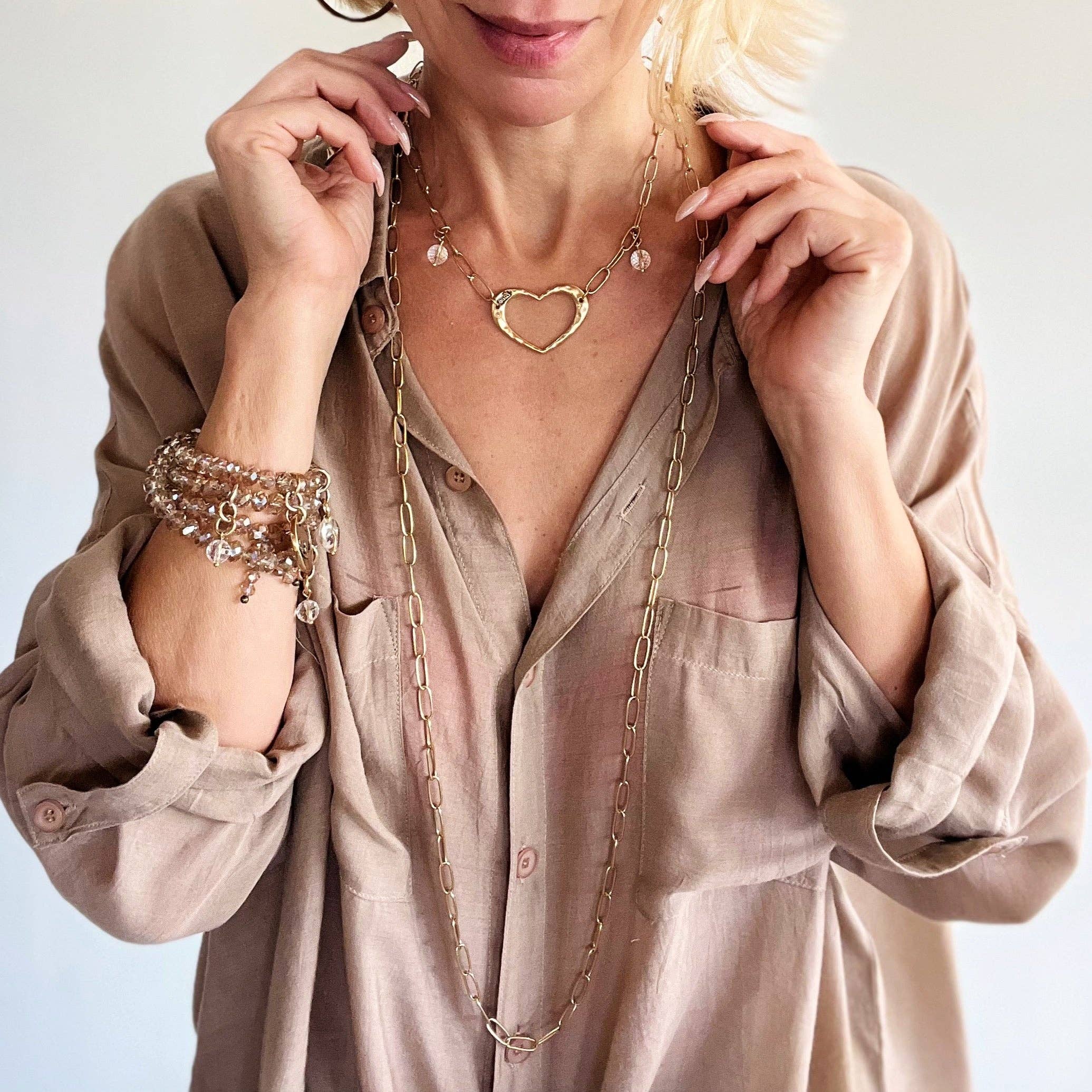 Katia Designs - Vente Colliers à pendentif - Collier Long Chaîne Cœur Ouvert Amour7