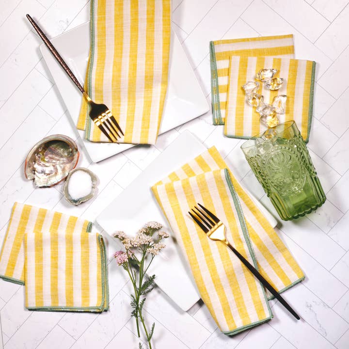 Willow Ship - Wholesale Dinner & cloth napkin - Cabana in Citron Striped Cocktail Napkins – Set of 41