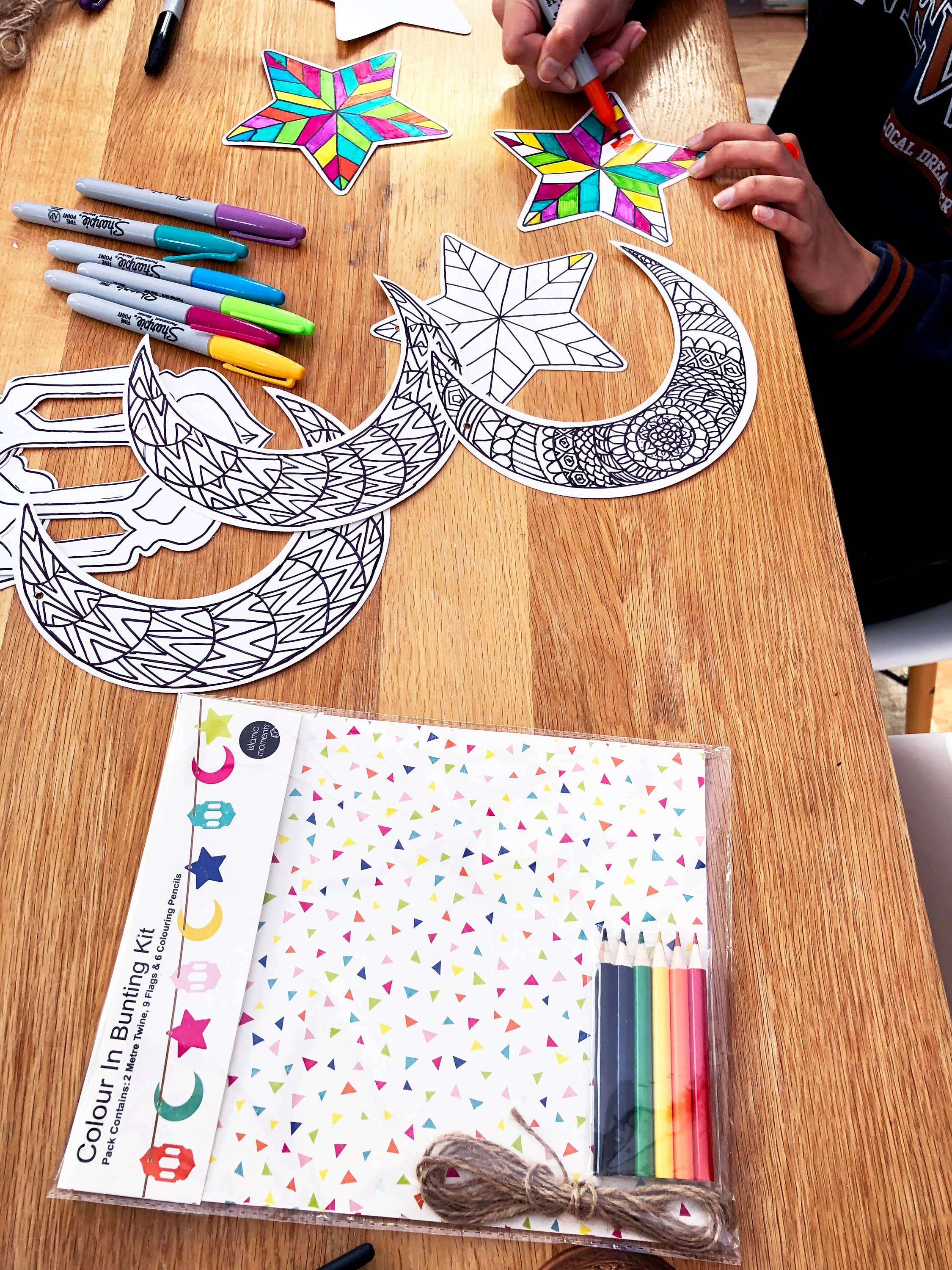 Islamic Moments - Wholesale DIY Craft Kit - DIY Colour My Bunting Kit, Eid Ramadan Bunting Decorations - CMB 011