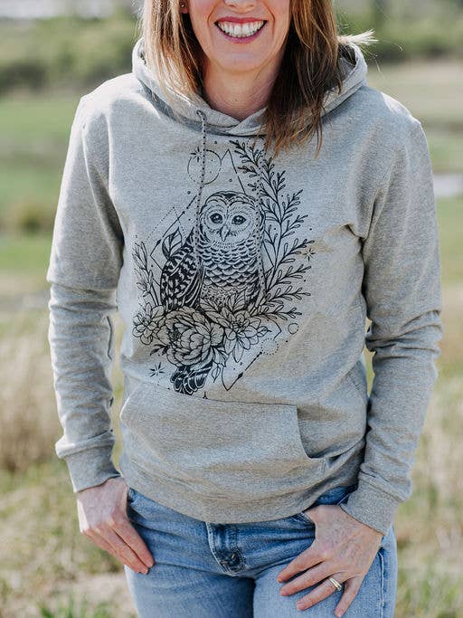 Sweatshirt//Eule mit Blumenmuster//Grau//Kapuzenpulli im