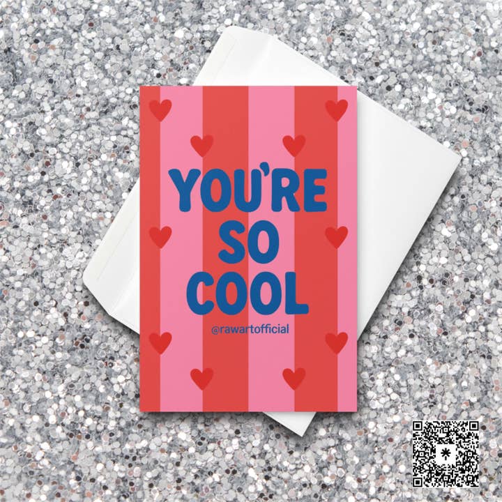 Carte Tu es tellement cool • Carte d'amour rétro • Carte d'amitié esthétique de la Saint-Valentin • Carte cœur audacieux rose et rouge pour la vente par Hot Mess Paper Co.