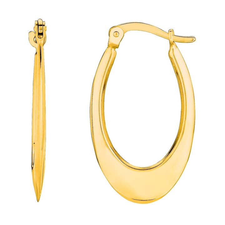 Brinco de argola oval aberto graduado brilhante em ouro amarelo 14K com fecho articulado por atacado de The Diamond Deal