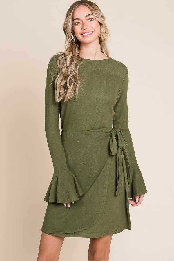 Culture Code – Engroshandel Kjole - Dame – CHD1390L - KJOLE MED FLÆSEDE LANGE ÆRMER OG SLÅ-OM BÆLTE15