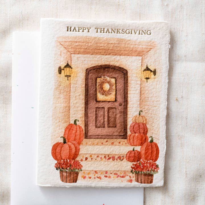 Joyeux Thanksgiving Pumpkin Porch | Carte de vœux d'automne pour la vente par Paper Baristas