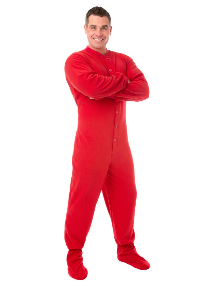Big Feet Pajamas - Wholesale Onesie - Unisex - Micro-Polar Fleece Adult Footed Pajamas in Red1