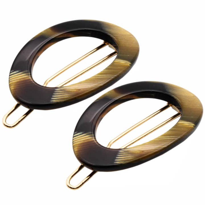 French Amie Oval Hoop Small 1 1/4” Celluloid Handmade Hair Barrette Clips(2 Pcs) for wholesale by Parcelona