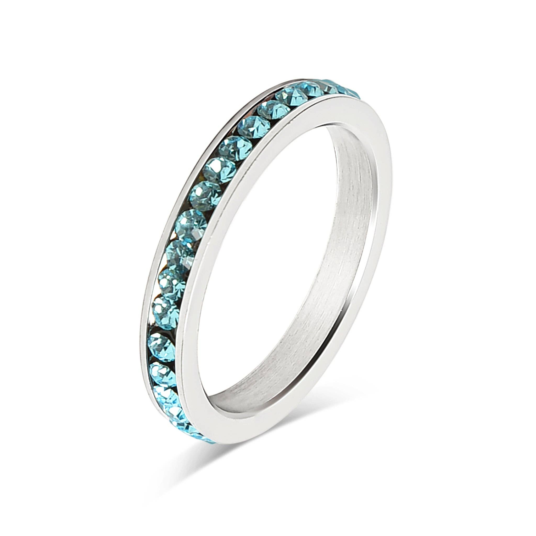 WJW - Wholesale Ring met meerdere stenen - Zilverkleurige CZ eternity-ring van roestvrij staal (januari - juni)11