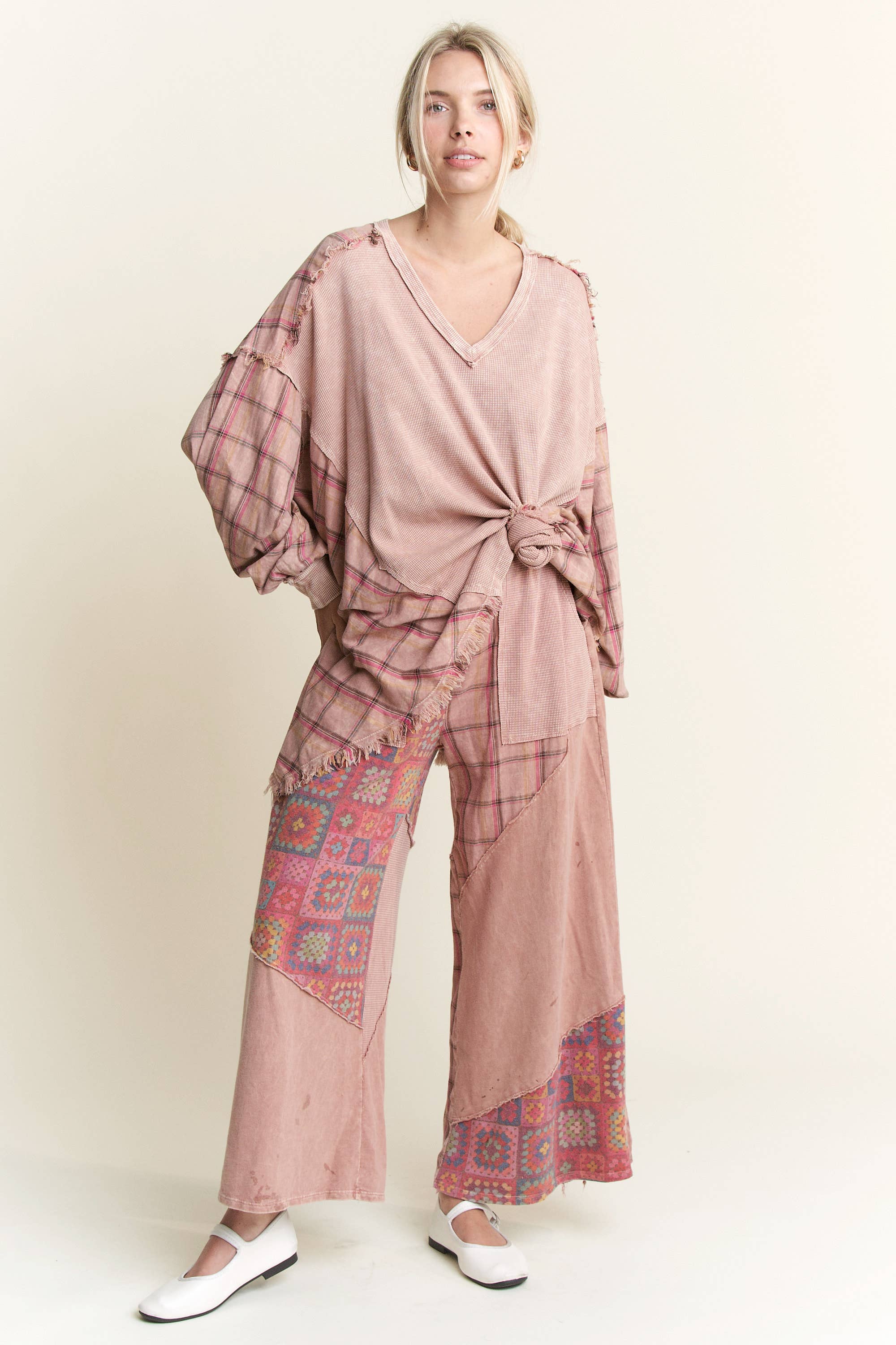 J.Her - Vente Tunique – femme - Top surdimensionné Boho avec flanelle à carreaux, taille HT41444