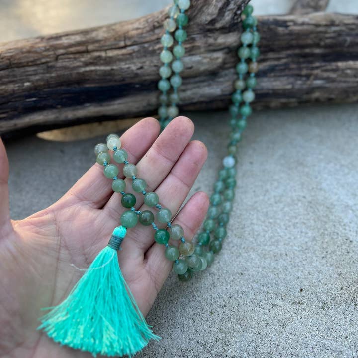 Lungta Imports - Wholesale Prayer Beads Necklace - Natural Green Aventurine Hand Knotted Mala, Rosary 108 Beads, Japa Mala, Meditation Mala, Mala Necklace, Free Silk Pouch