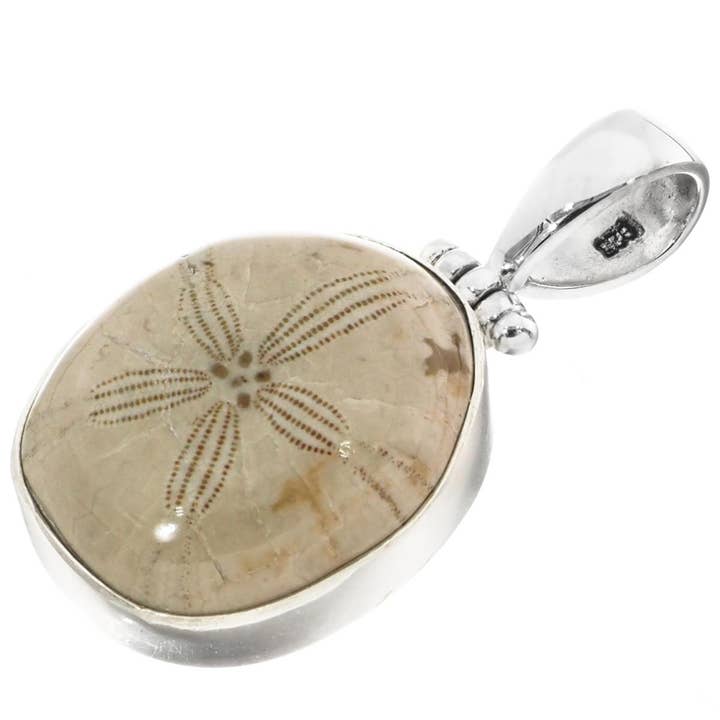 925 silver dainty mexican fossil sand dollar flower sterling pendant, 1 1/8" for wholesale by FifiRose