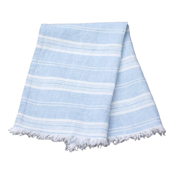 Linen Guest Towel – Stonewashed – Sky Blue w White Stripes 3 for wholesale by LinenCasa