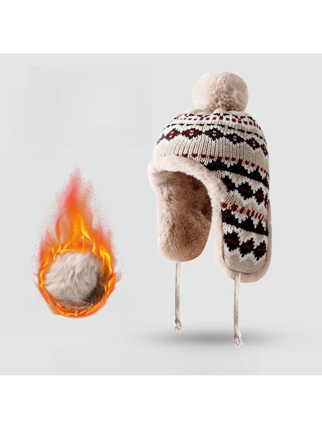 Funkyrel® Atzbranding Limited – wholesale Mössa - Dam – Haila - Jacquardmönstrad stickad mössa med öronlappar10