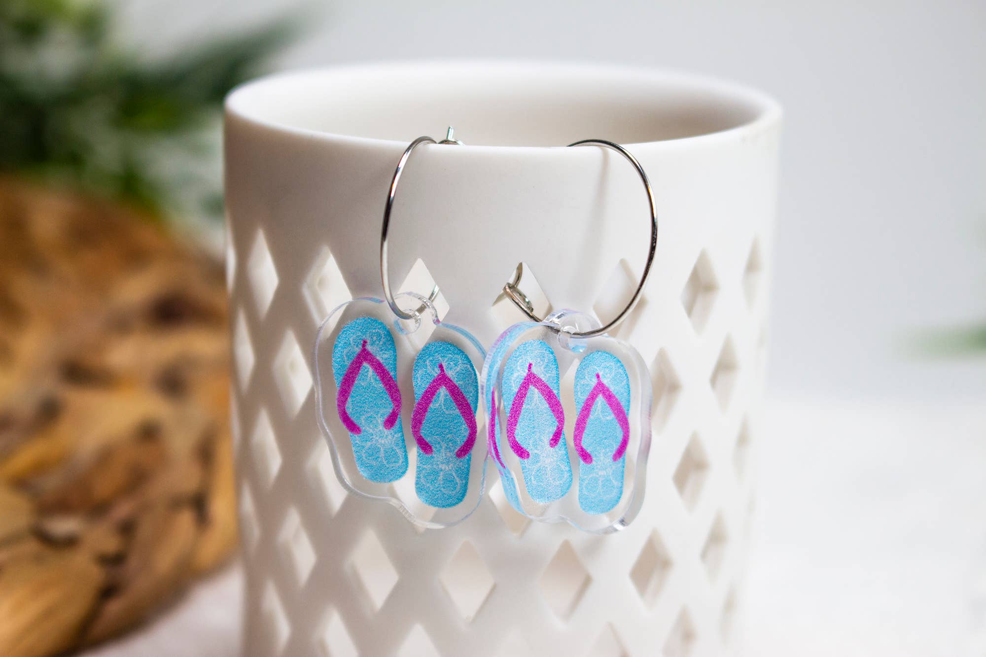 Paper Pattern Silk - Wholesale Dangle Earrings - Blue Flip Flops Summer Fun Earrings0