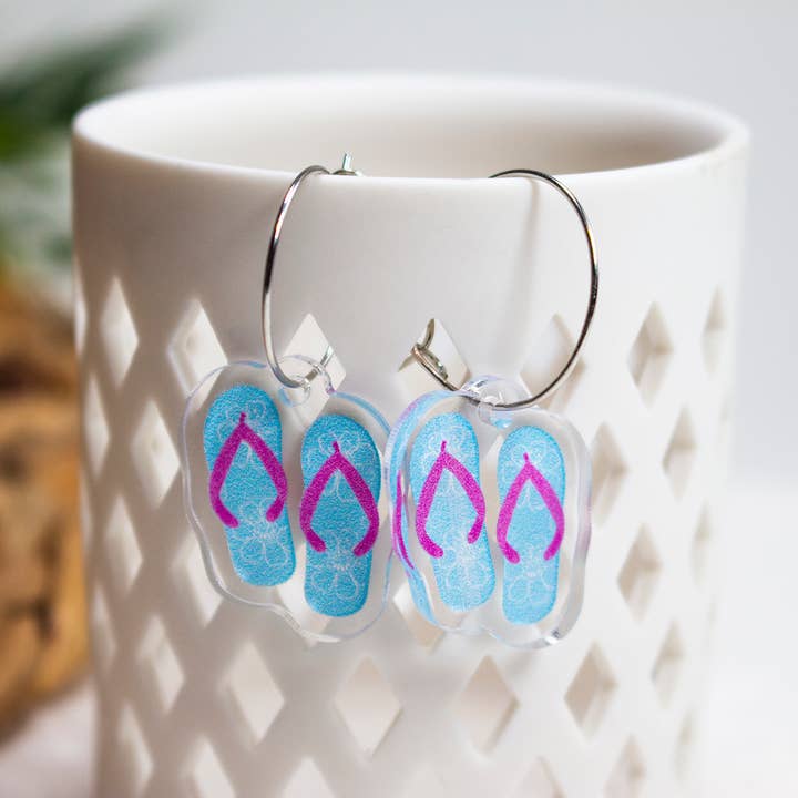 Paper Pattern Silk - Wholesale Dangle earrings - Blue Flip Flops Summer Fun Earrings