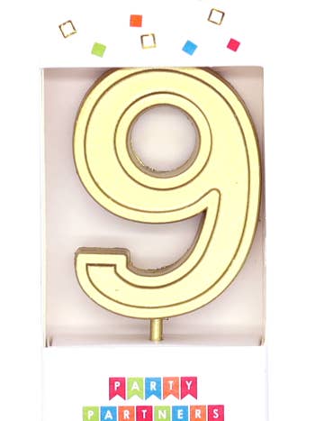 9 Gold Metallic Decal Number Candle for wholesale by Party Partners