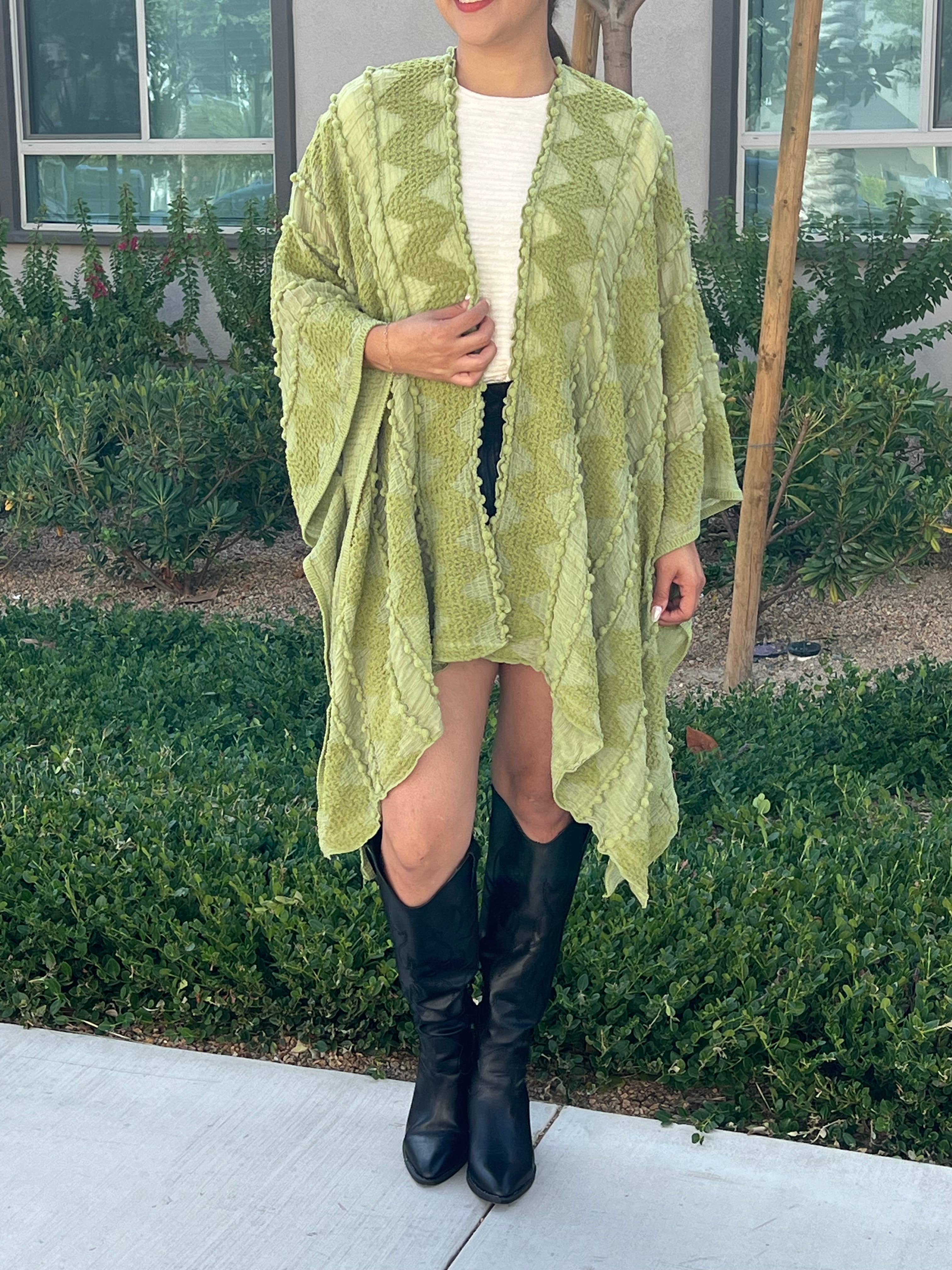 Justin & Taylor - Wholesale Kimono - Women's - Puffer-Up | Soft Textured Cover-Up Kimono With Pom Detail74