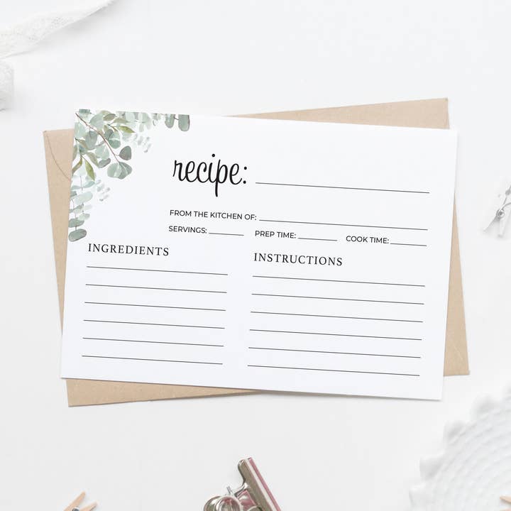 Set of 20 Eucalyptus Blank Recipe Cards for wholesale by Lilly Belle Paperie