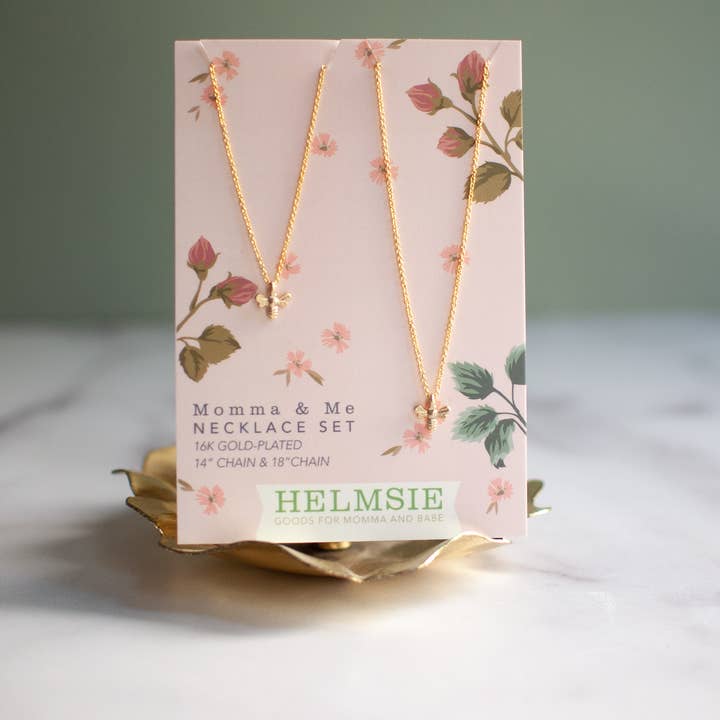 Helmsie - Wholesale Jewelry Set - Momma + Me Bees Necklace Set