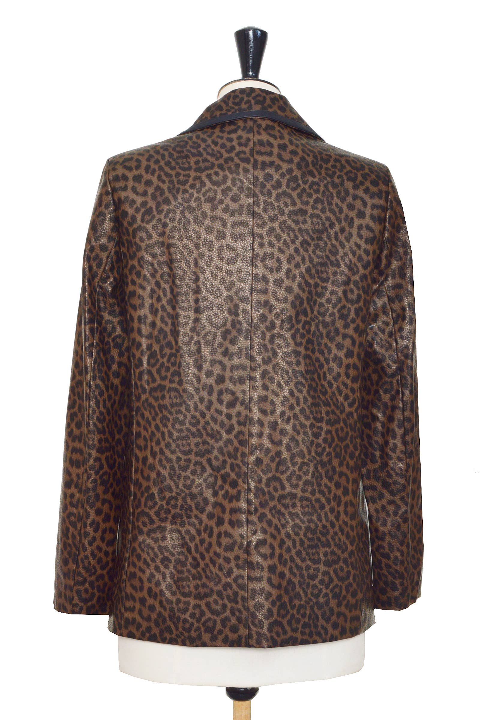 Brown Leopard faux leather blazer jacket with black trim for wholesale on Faire5