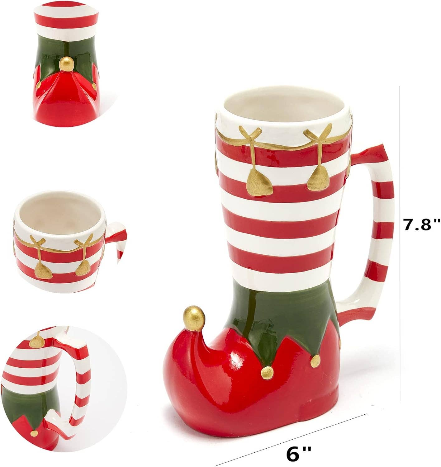 The Wine Savant /  Khen Glassware - Wholesale Coffee Mug - Christmas Elf Boot Mug Large Ceramic Christmas Mug 17oz3