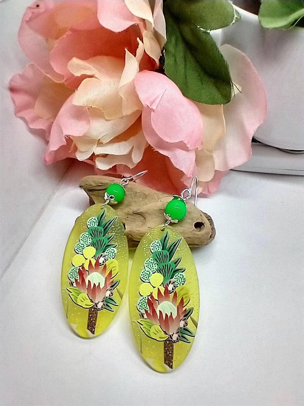 Bad Apple Designs - Wholesale Dangle Earrings - Lucite Acrylic Floral Teardrop Silver Dangle Earrings2