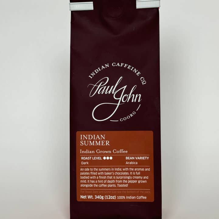 Paul John Indian Caffeine Co. - Wholesale Coffee Beans - Indian Coffee, Indian Summer, 12 oz bags, Beans1