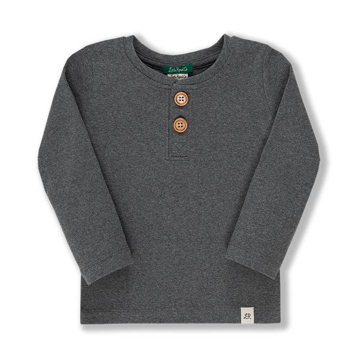 Camiseta de botão de manga comprida de carvão por atacado de Little Road Co.