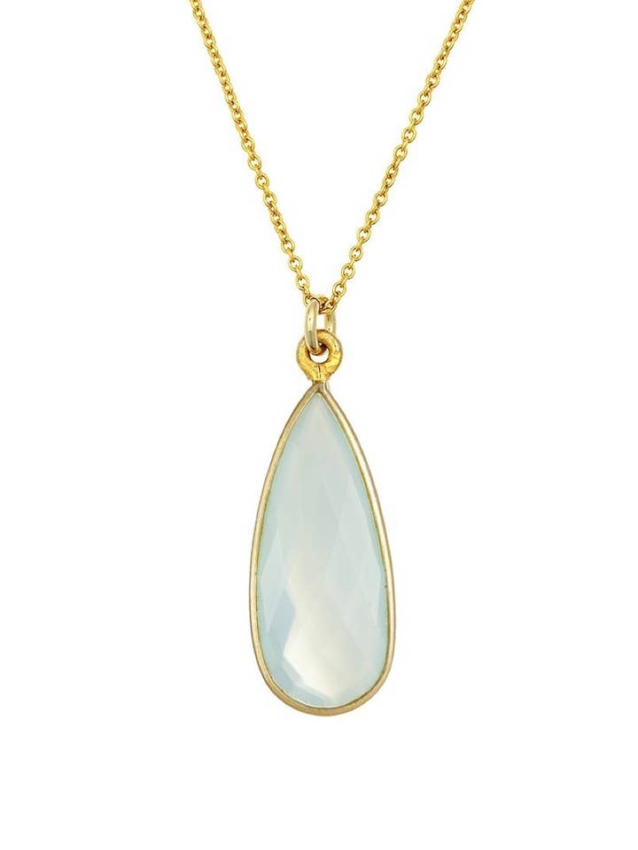Collier pendentif poire calcédoine 18K pour la vente par Stephen Oliver
